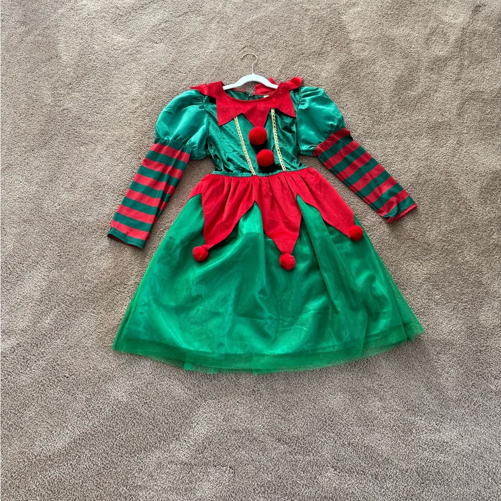 Festive Green and Red Kids Elf Costume